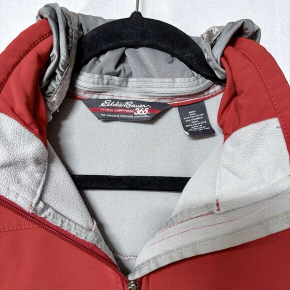 Y2K Eddie Bauer Soft‎ Shell Jacket Coat Women L Red Rain Hood Full Zip Vintage - Picture 4 of 14
